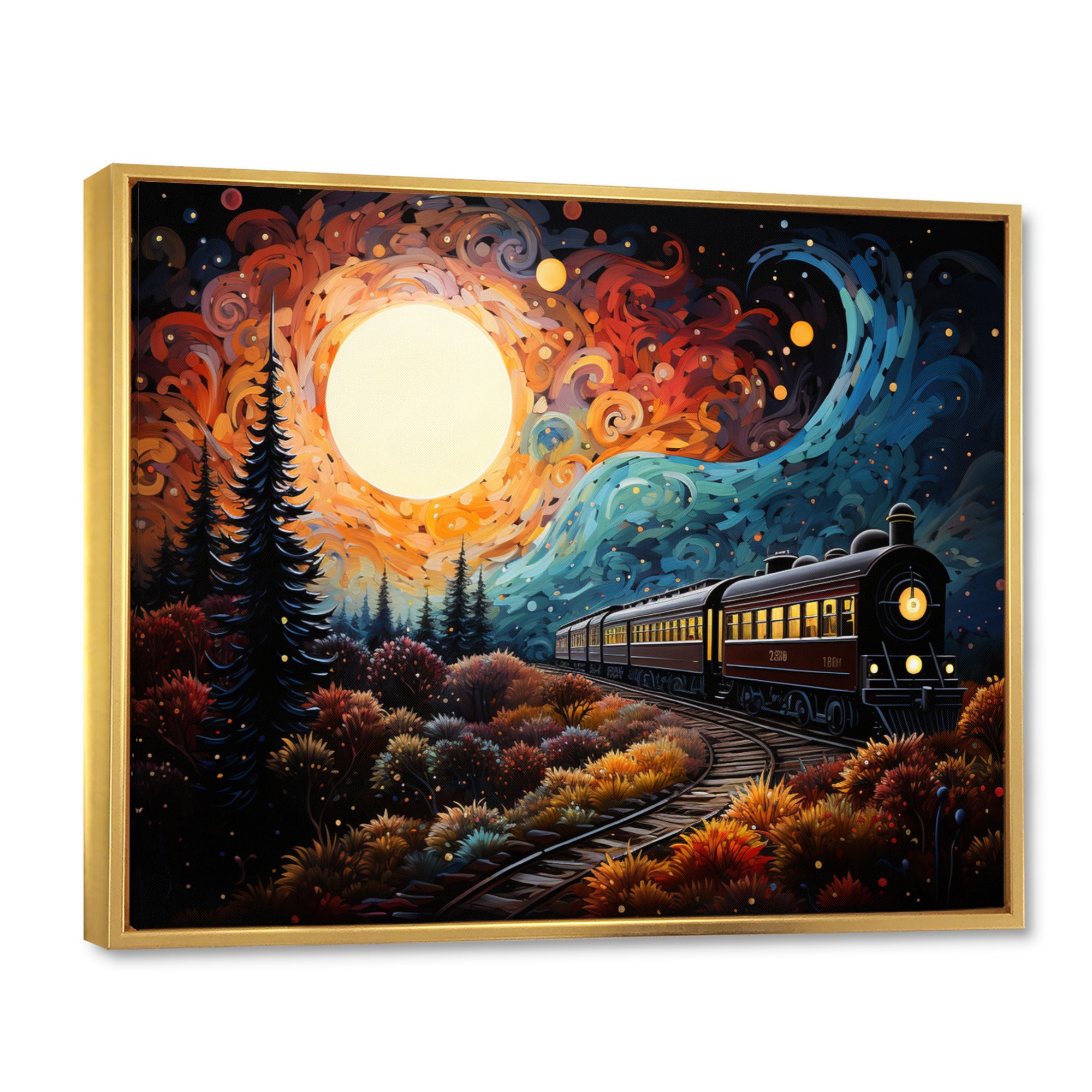 Train Enchanted Journey Pointillism - Train Canvas Wall Art