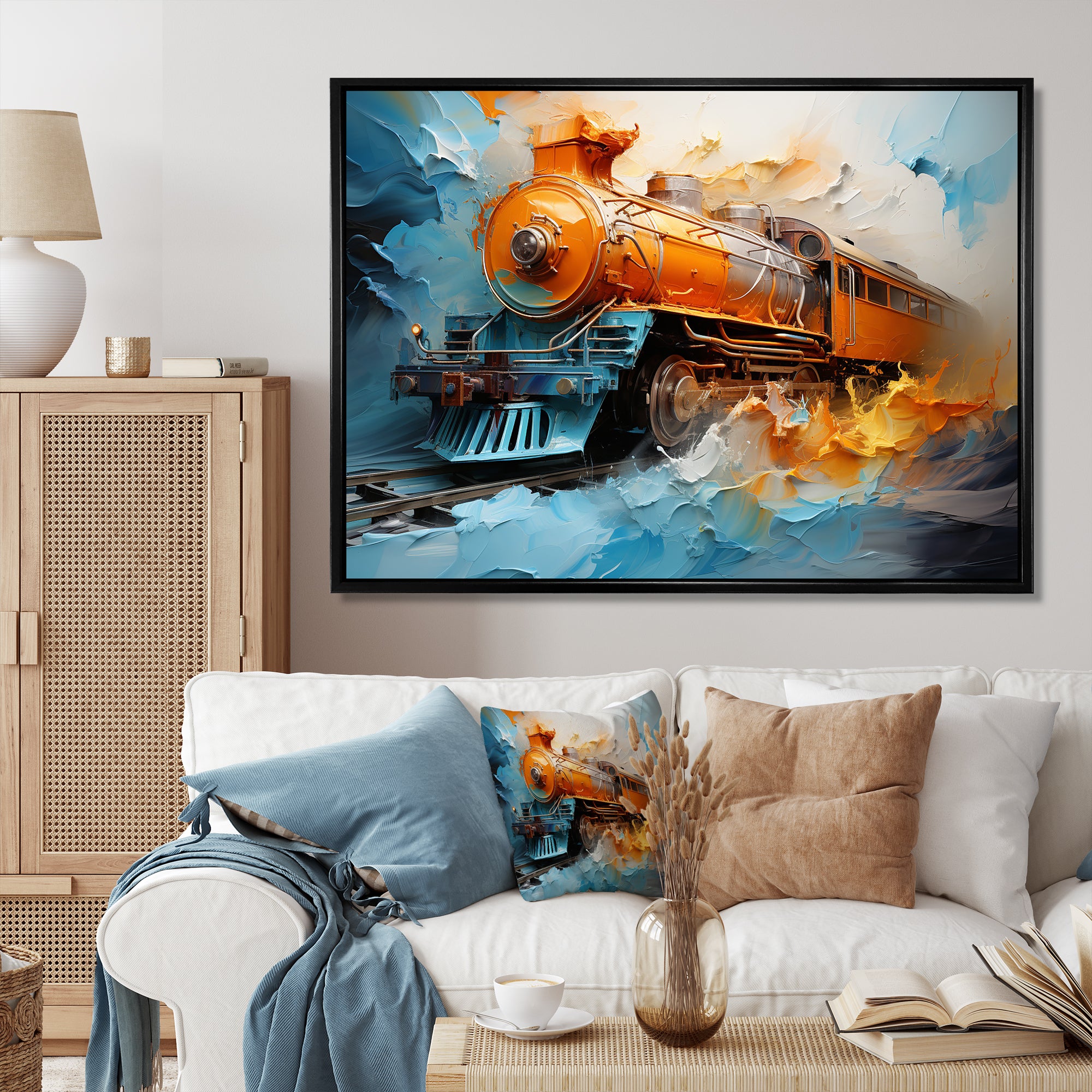 Abstract Orange Train Fluid Motion - Train Canvas Wall Art