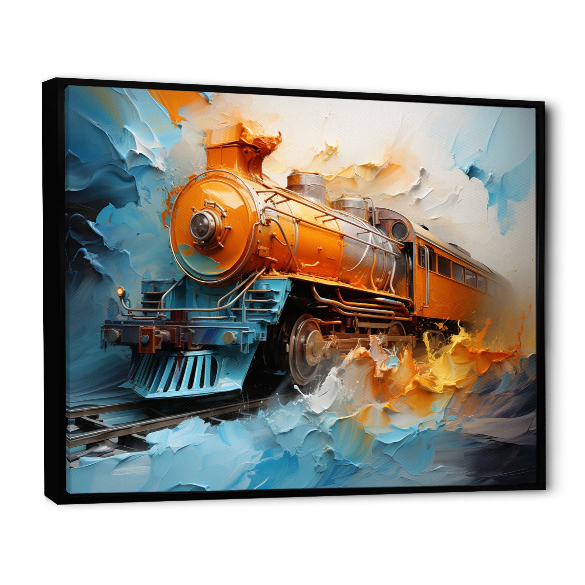 Abstract Orange Train Fluid Motion - Train Canvas Wall Art