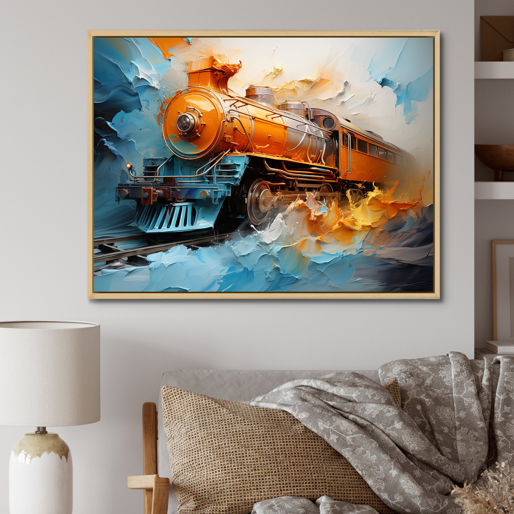 Abstract Orange Train Fluid Motion - Train Canvas Wall Art