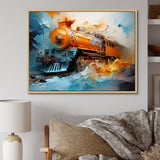 Abstract Orange Train Fluid Motion - Train Canvas Wall Art