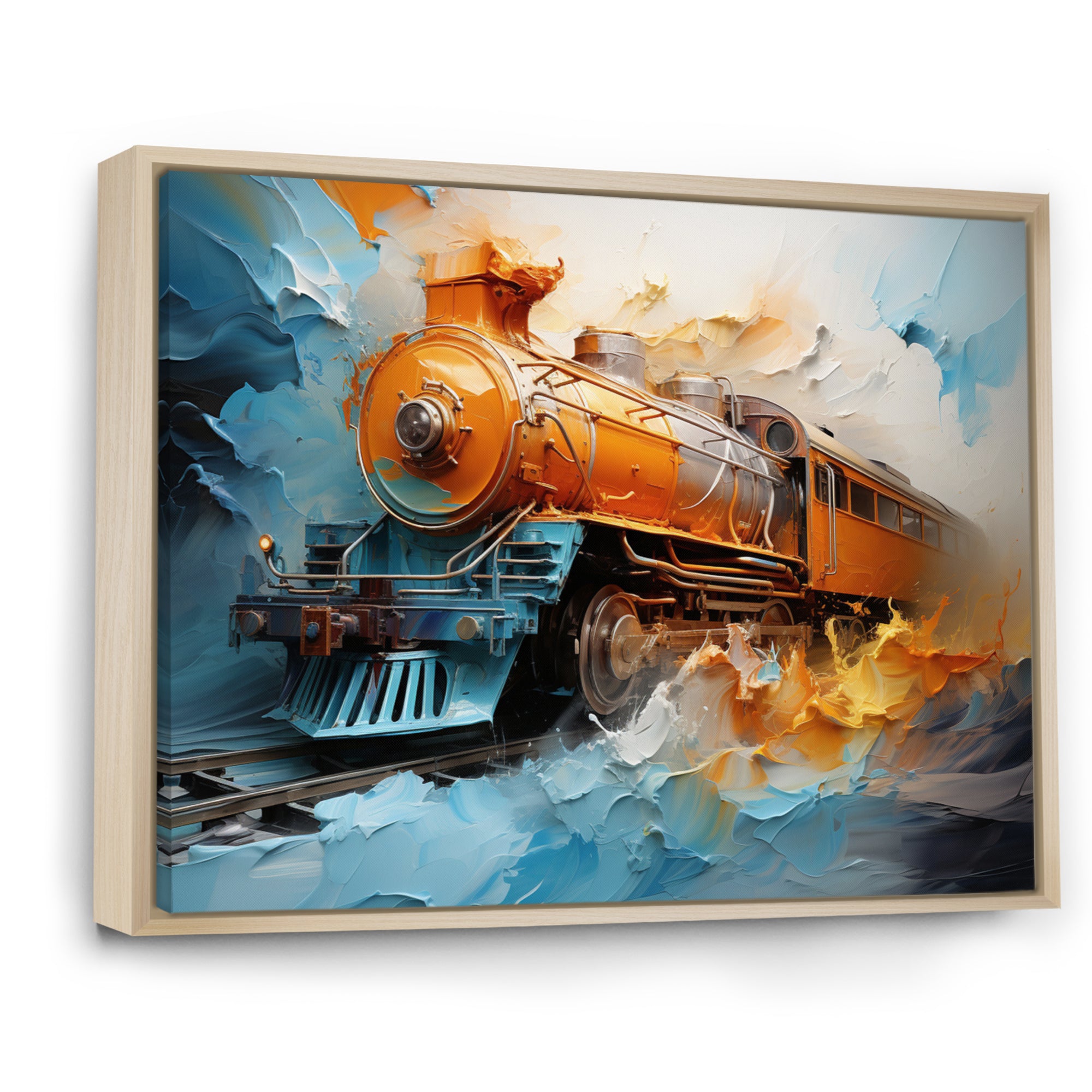 Abstract Orange Train Fluid Motion - Train Canvas Wall Art