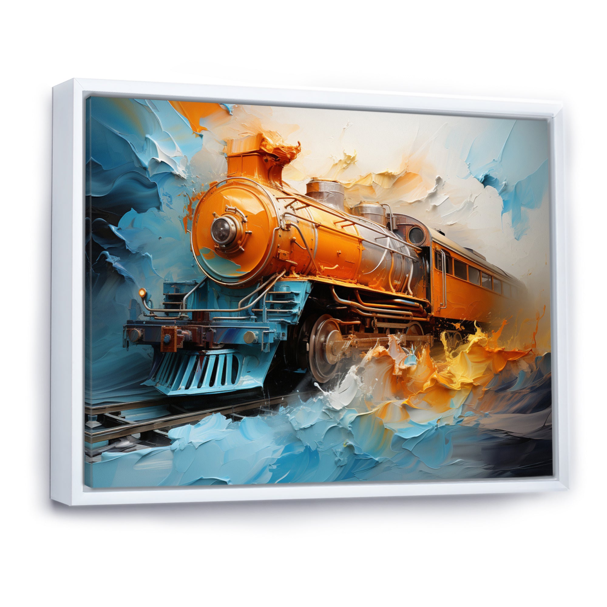Abstract Orange Train Fluid Motion - Train Canvas Wall Art