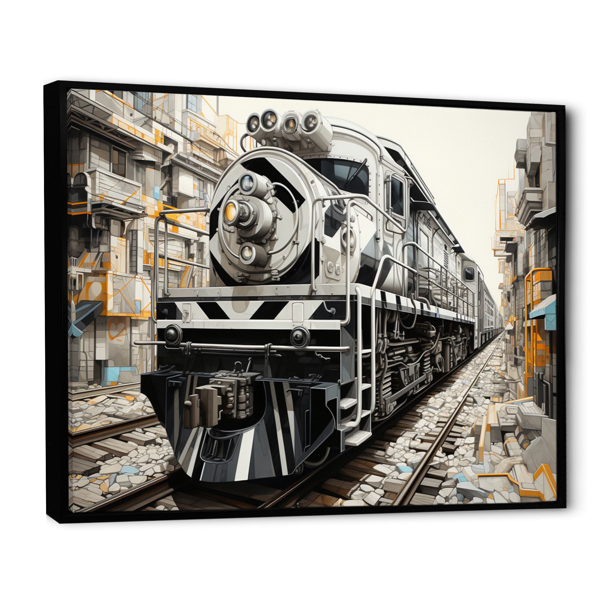 Grey Train Geometric Momentum - Train Canvas Wall Art