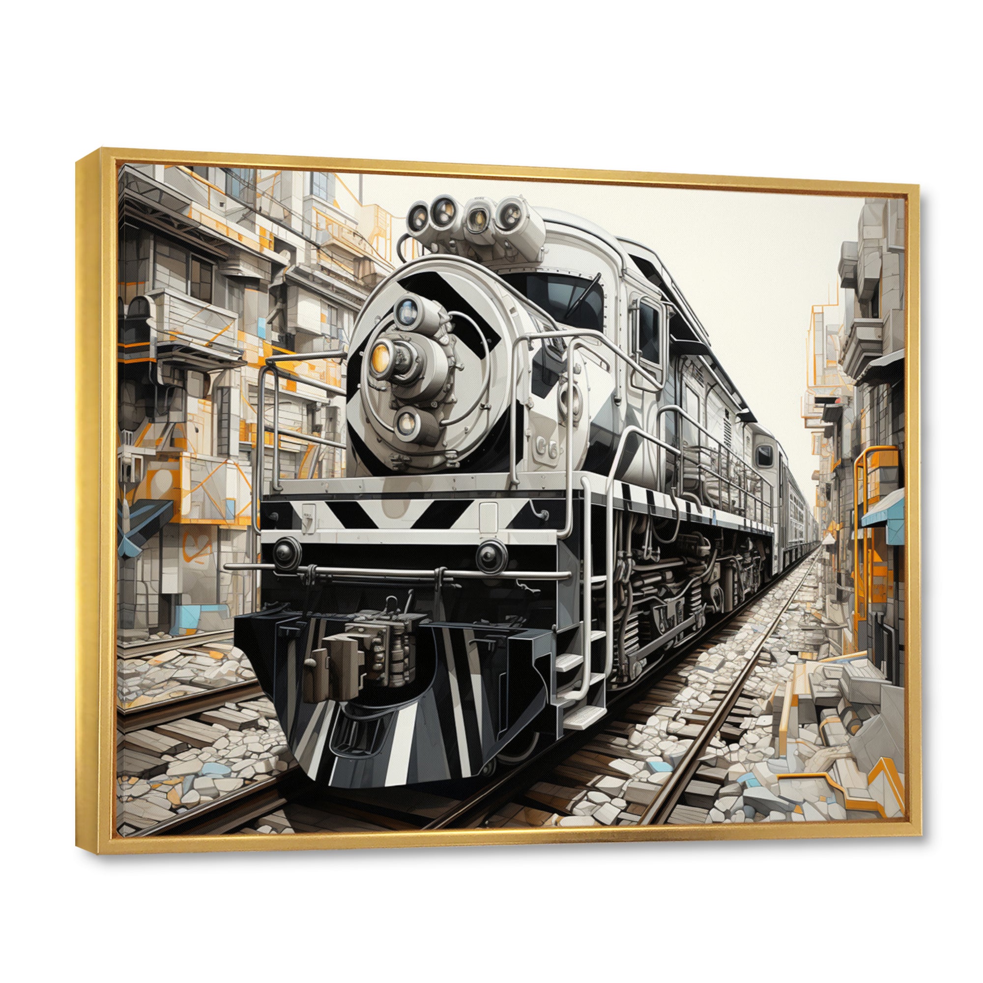 Grey Train Geometric Momentum - Train Canvas Wall Art