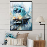 Teal Train Geometric Momentum I - Train Canvas Wall Art