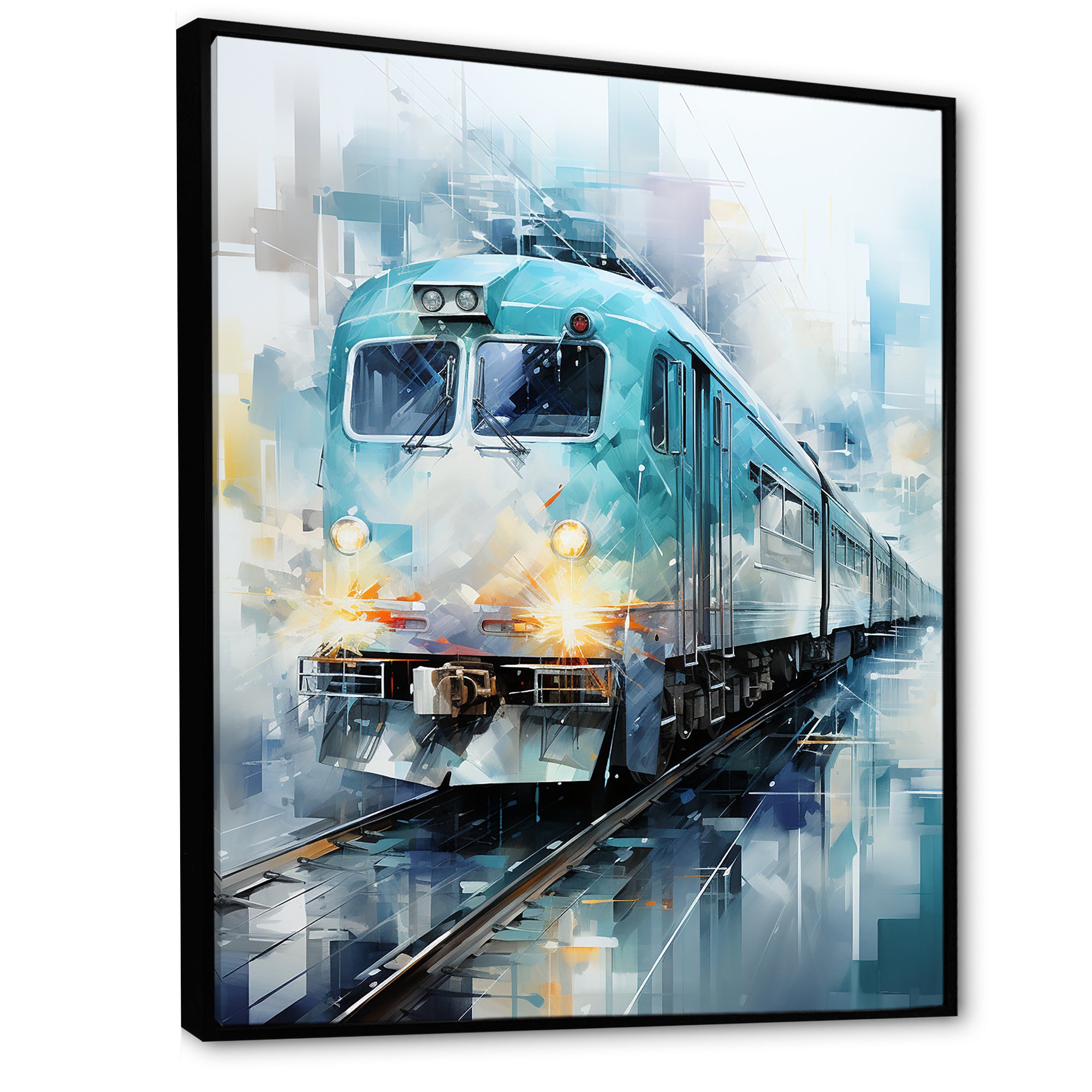 Teal Train Geometric Momentum I - Train Canvas Wall Art