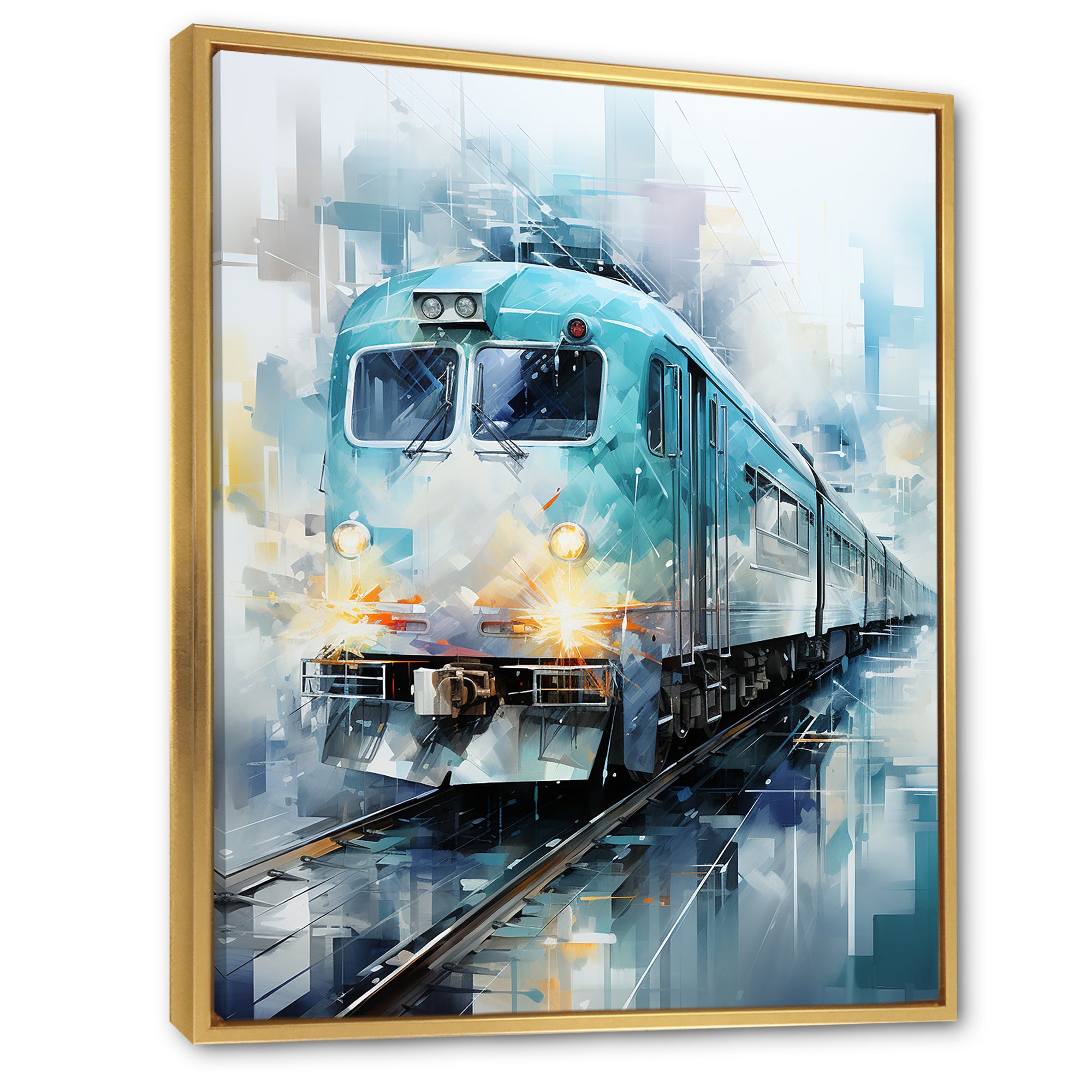 Teal Train Geometric Momentum I - Train Canvas Wall Art