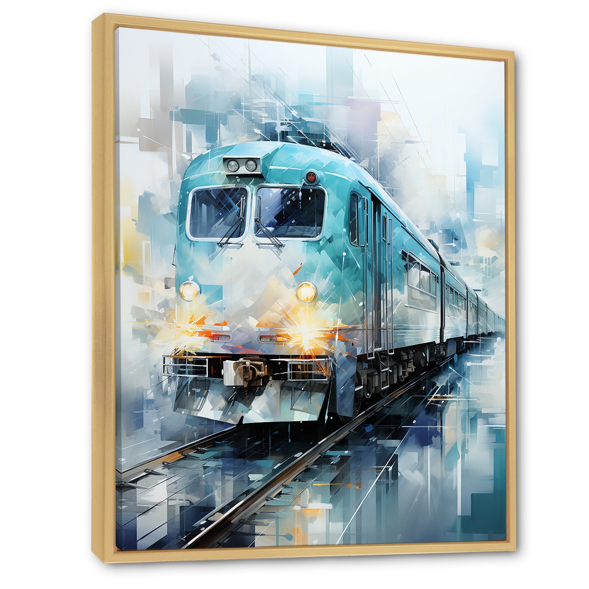 Teal Train Geometric Momentum I - Train Canvas Wall Art