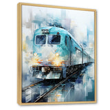Teal Train Geometric Momentum I - Train Canvas Wall Art
