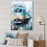 Teal Train Geometric Momentum I - Train Canvas Wall Art