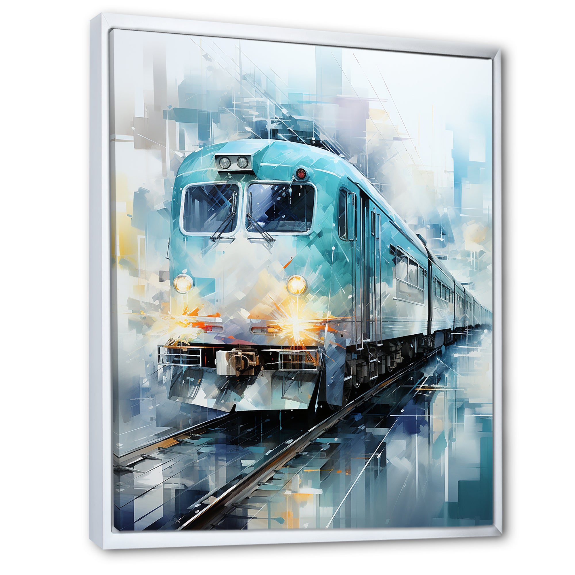 Teal Train Geometric Momentum I - Train Canvas Wall Art