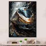 Golden Train Geometric Momentum I - Train Canvas Wall Art
