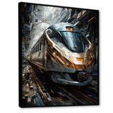 Golden Train Geometric Momentum I - Train Canvas Wall Art