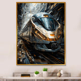 Golden Train Geometric Momentum I - Train Canvas Wall Art