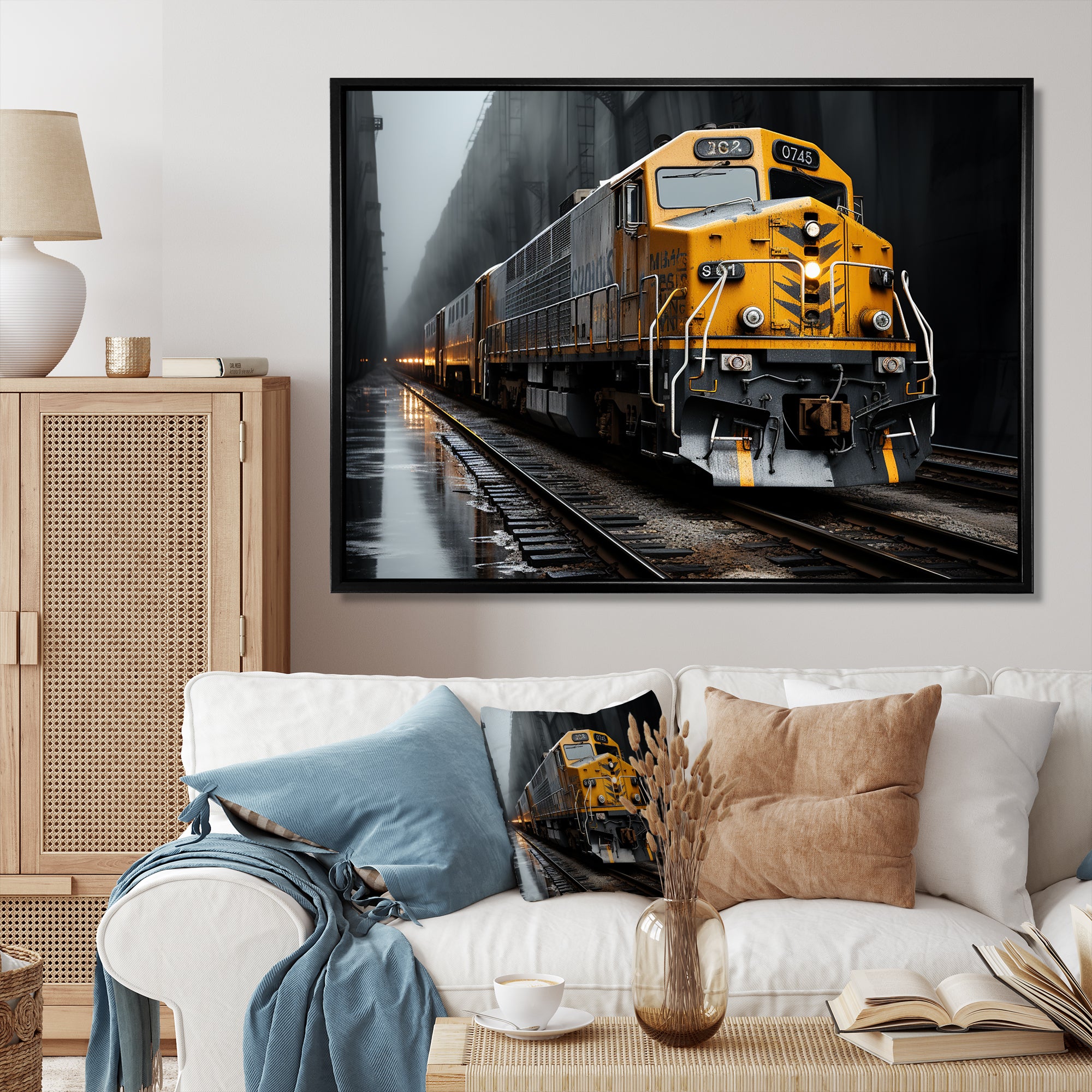 Yellow Grey Train Geometric Momentum Yellow I - Train Canvas Wall Art