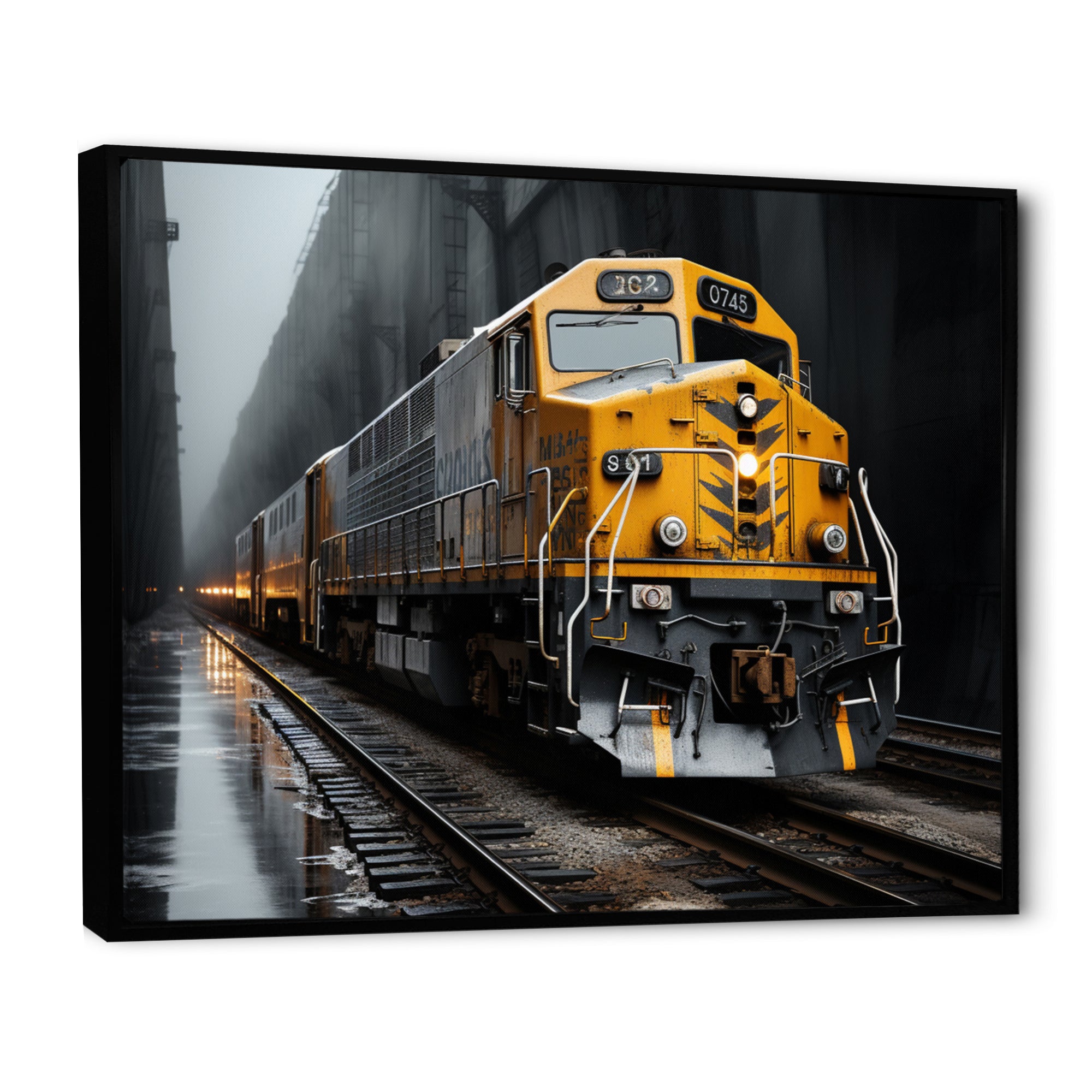 Yellow Grey Train Geometric Momentum Yellow I - Train Canvas Wall Art