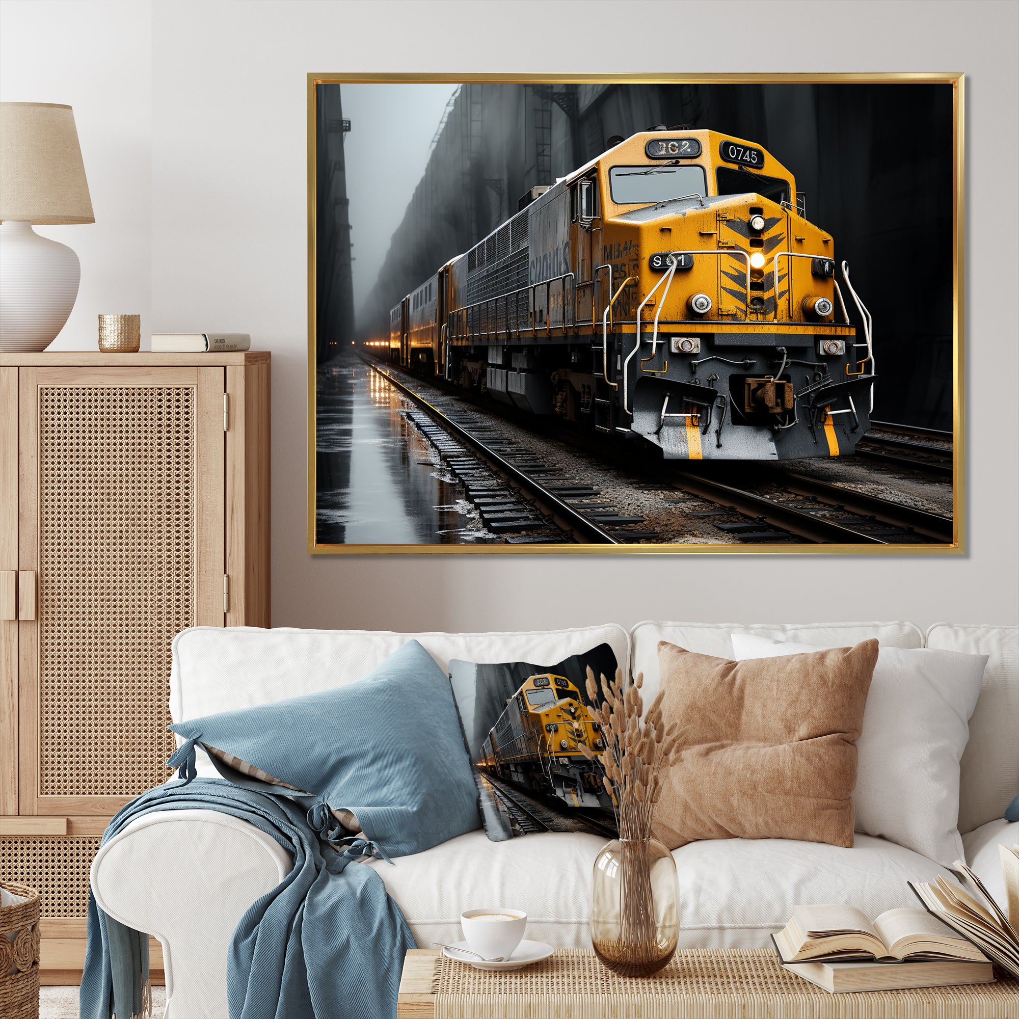 Yellow Grey Train Geometric Momentum Yellow I - Train Canvas Wall Art