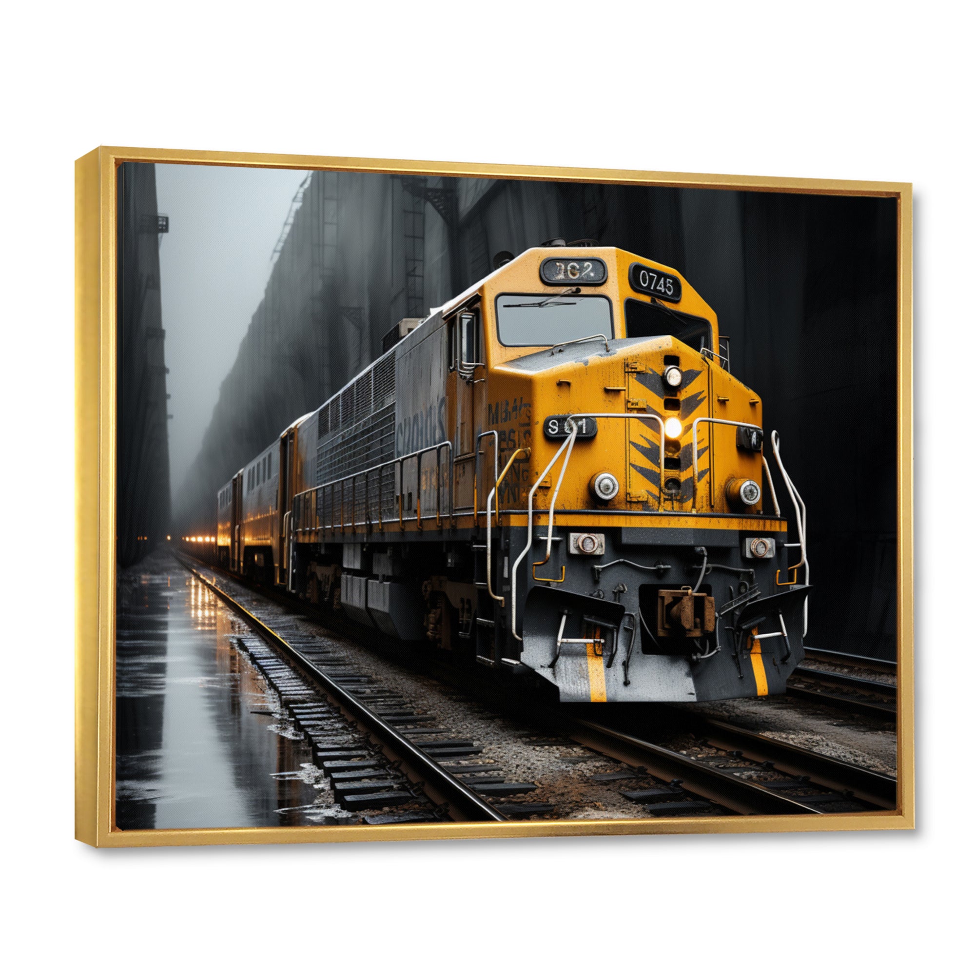 Yellow Grey Train Geometric Momentum Yellow I - Train Canvas Wall Art
