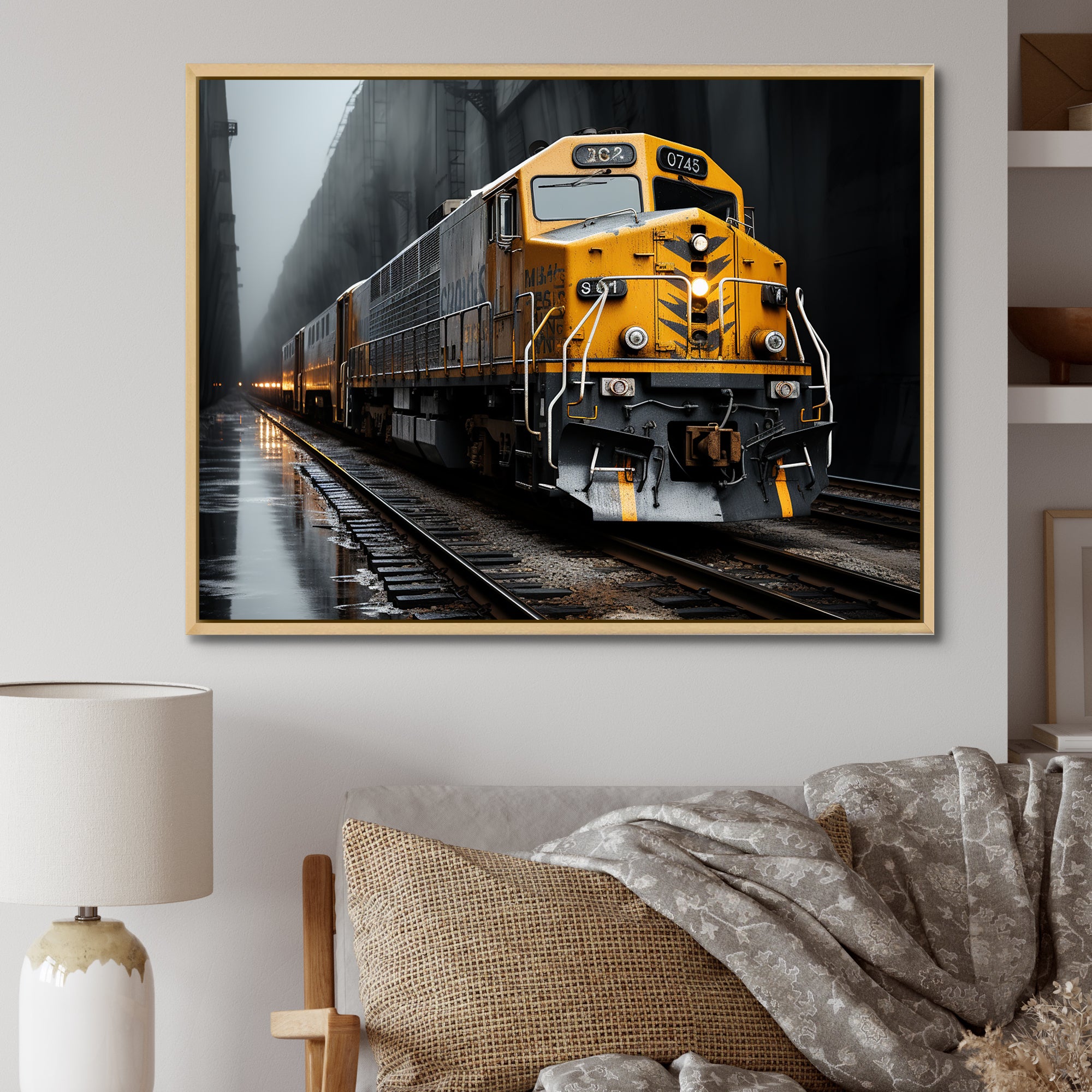 Yellow Grey Train Geometric Momentum Yellow I - Train Canvas Wall Art