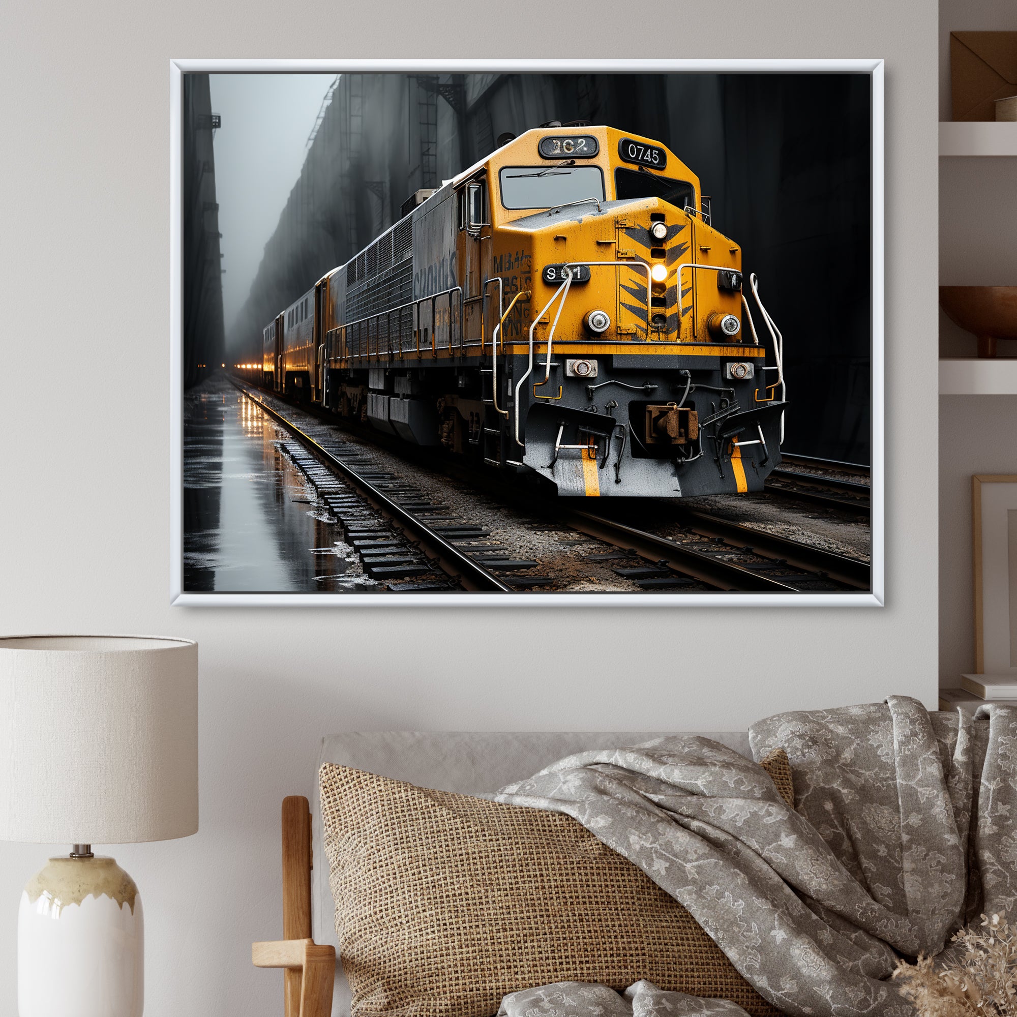 Yellow Grey Train Geometric Momentum Yellow I - Train Canvas Wall Art