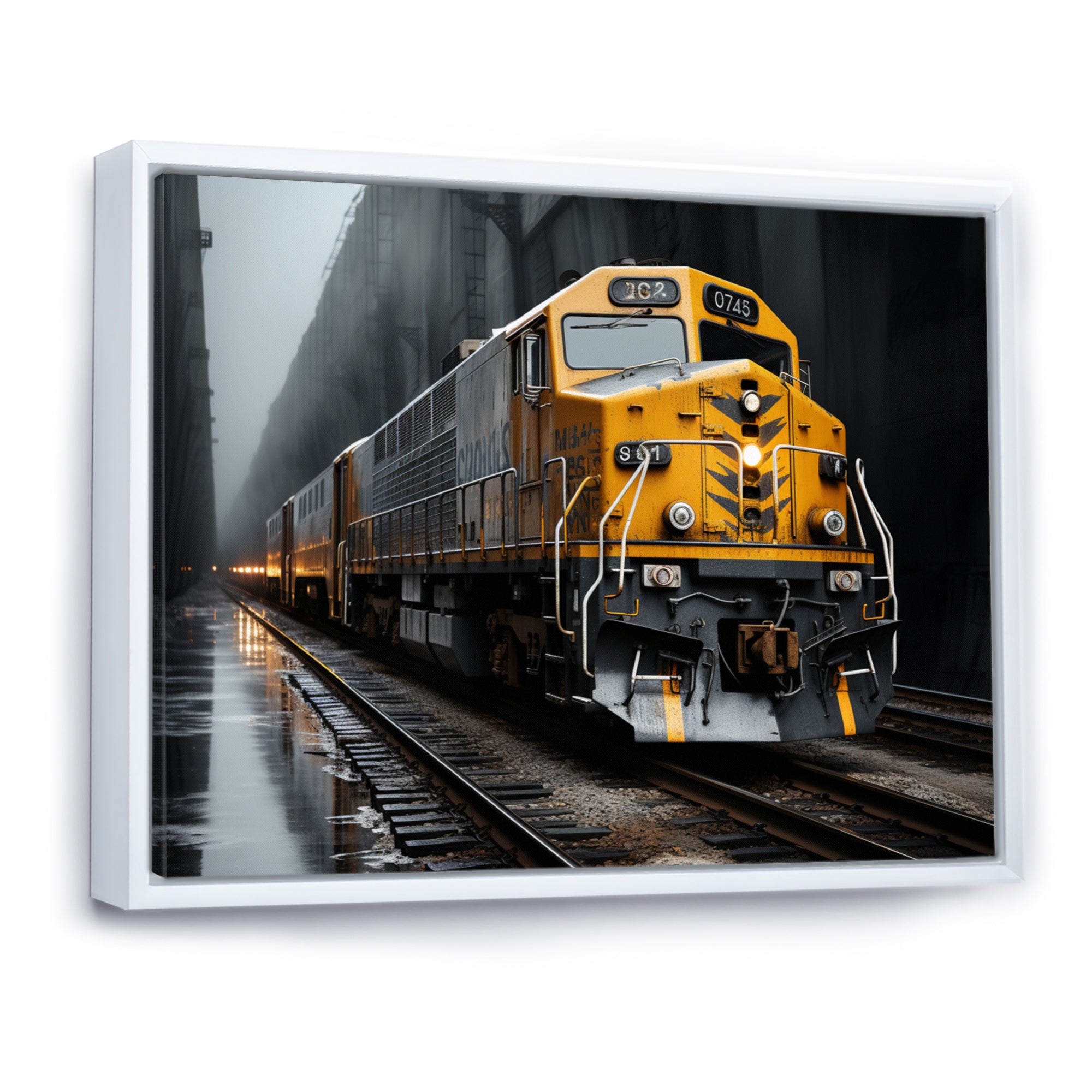 Yellow Grey Train Geometric Momentum Yellow I - Train Canvas Wall Art