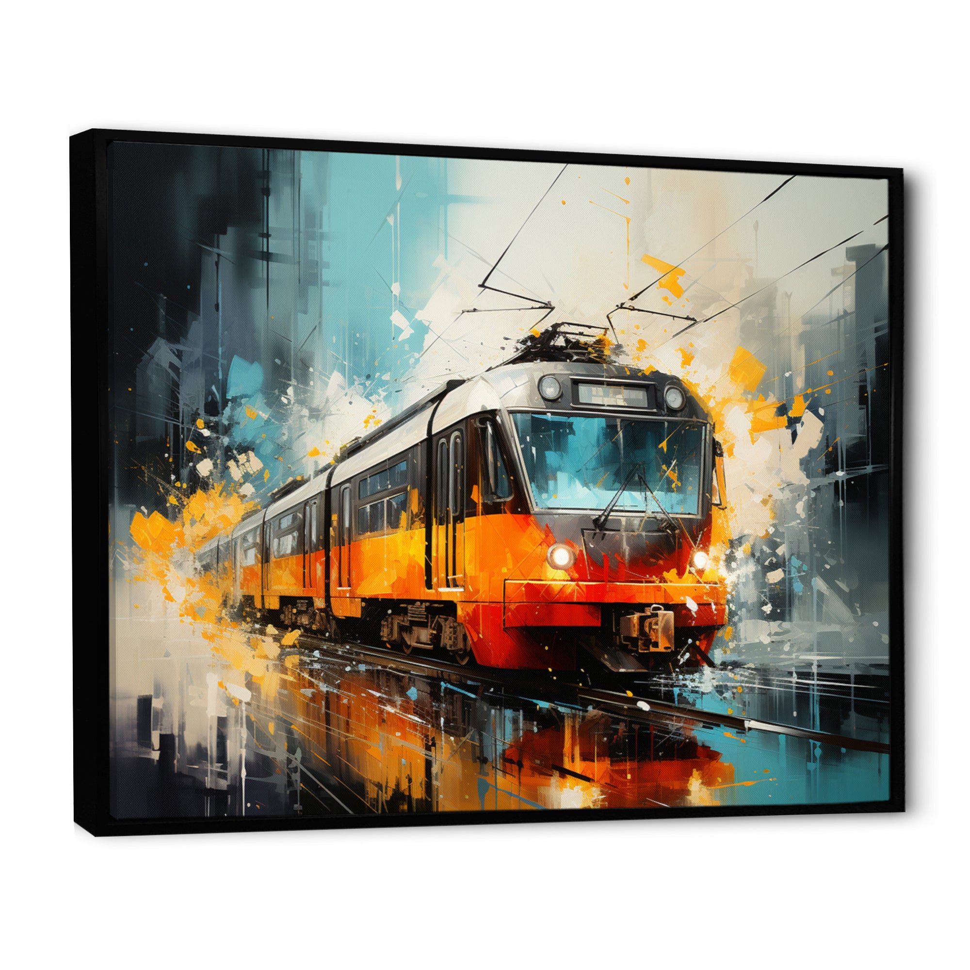 Orange Train Harmonious Contrasts - Train Canvas Wall Art