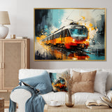 Orange Train Harmonious Contrasts - Train Canvas Wall Art