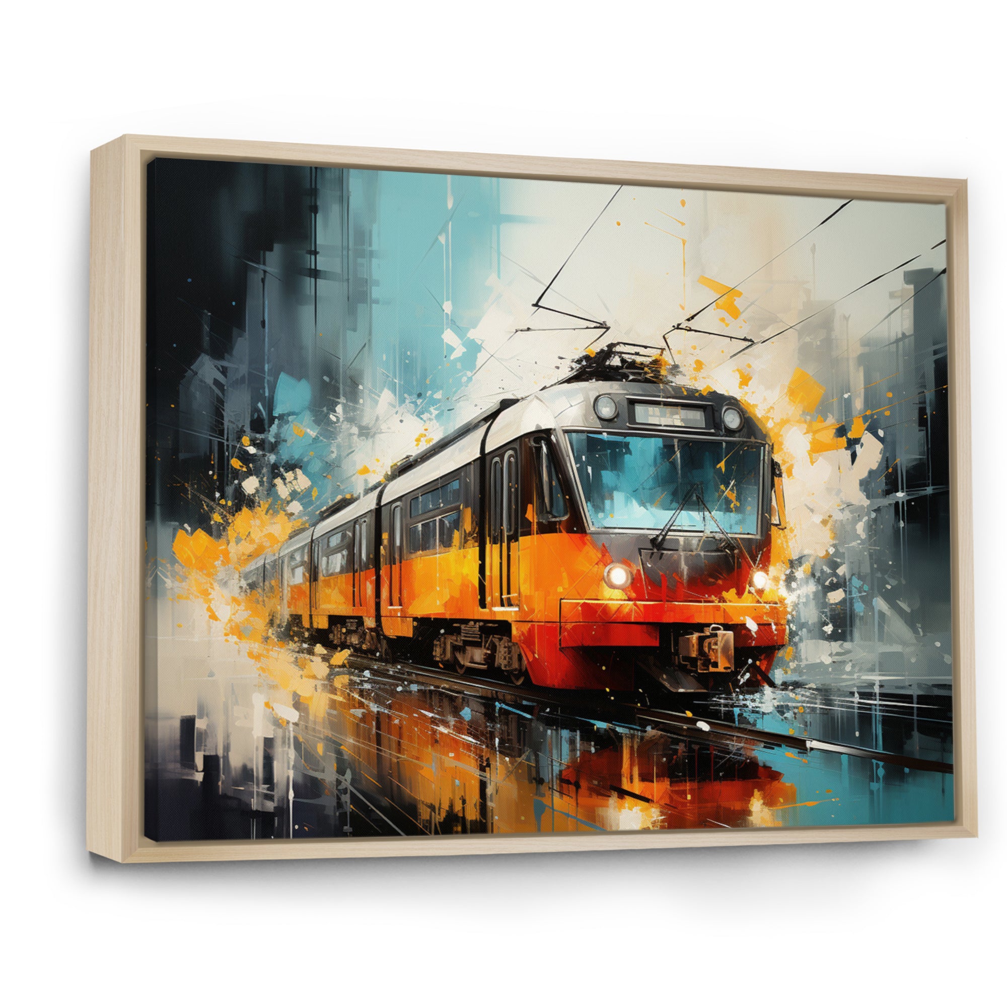 Orange Train Harmonious Contrasts - Train Canvas Wall Art