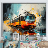 Orange Train Harmonious Contrasts - Train Canvas Wall Art