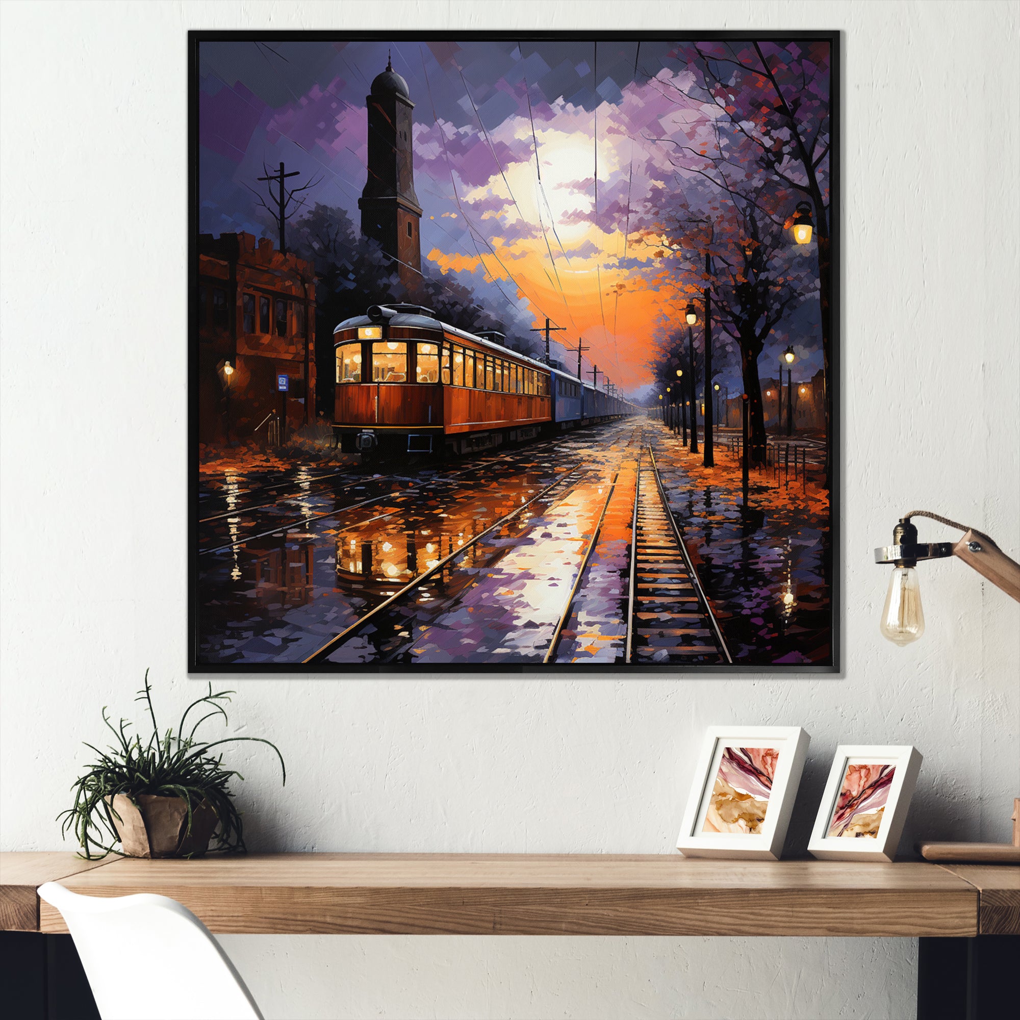 Train Industrial Elegance Pointillism I - Train Canvas Wall Art
