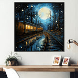 Train Luminous Trails Pointillism - Train Canvas Wall Art