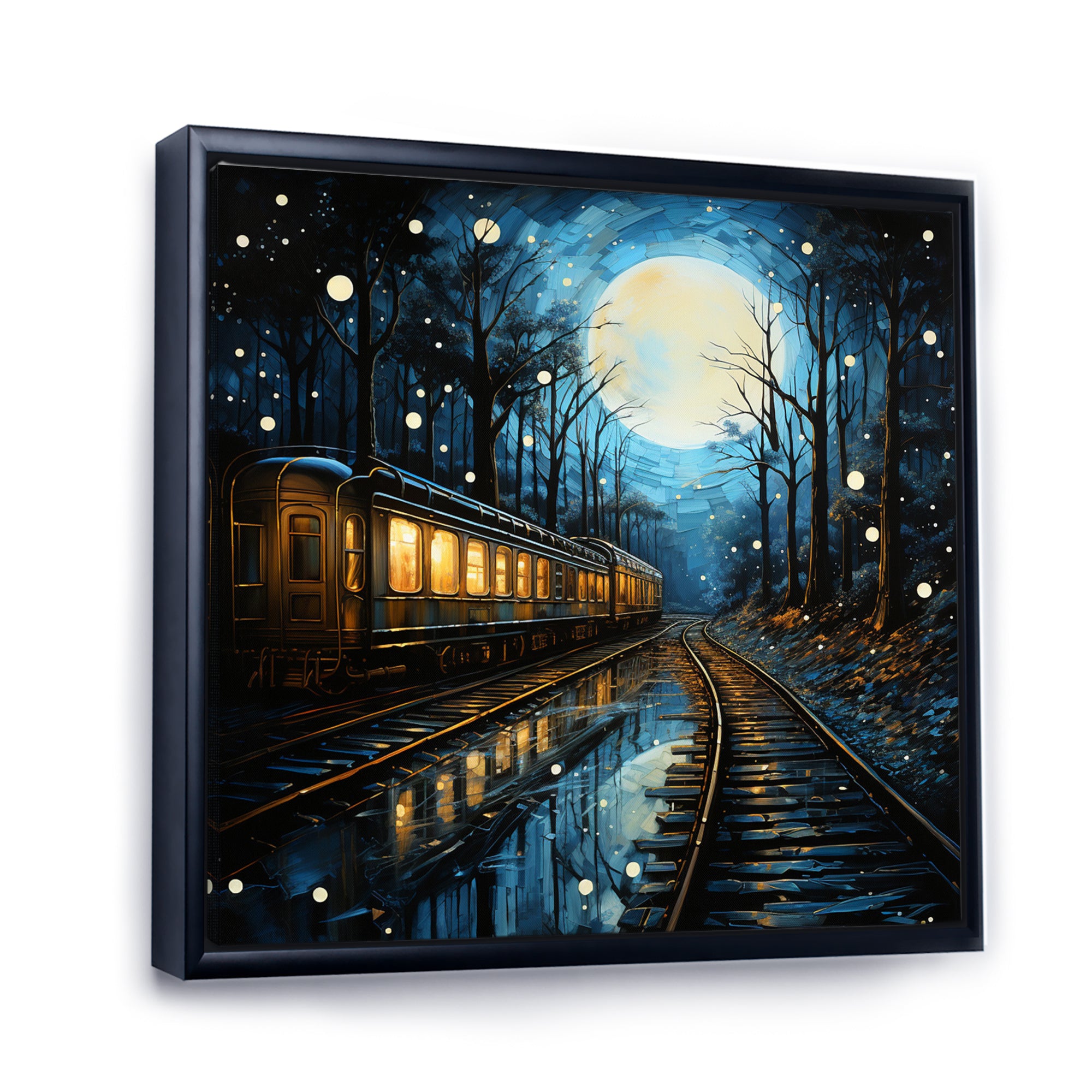Train Luminous Trails Pointillism - Train Canvas Wall Art