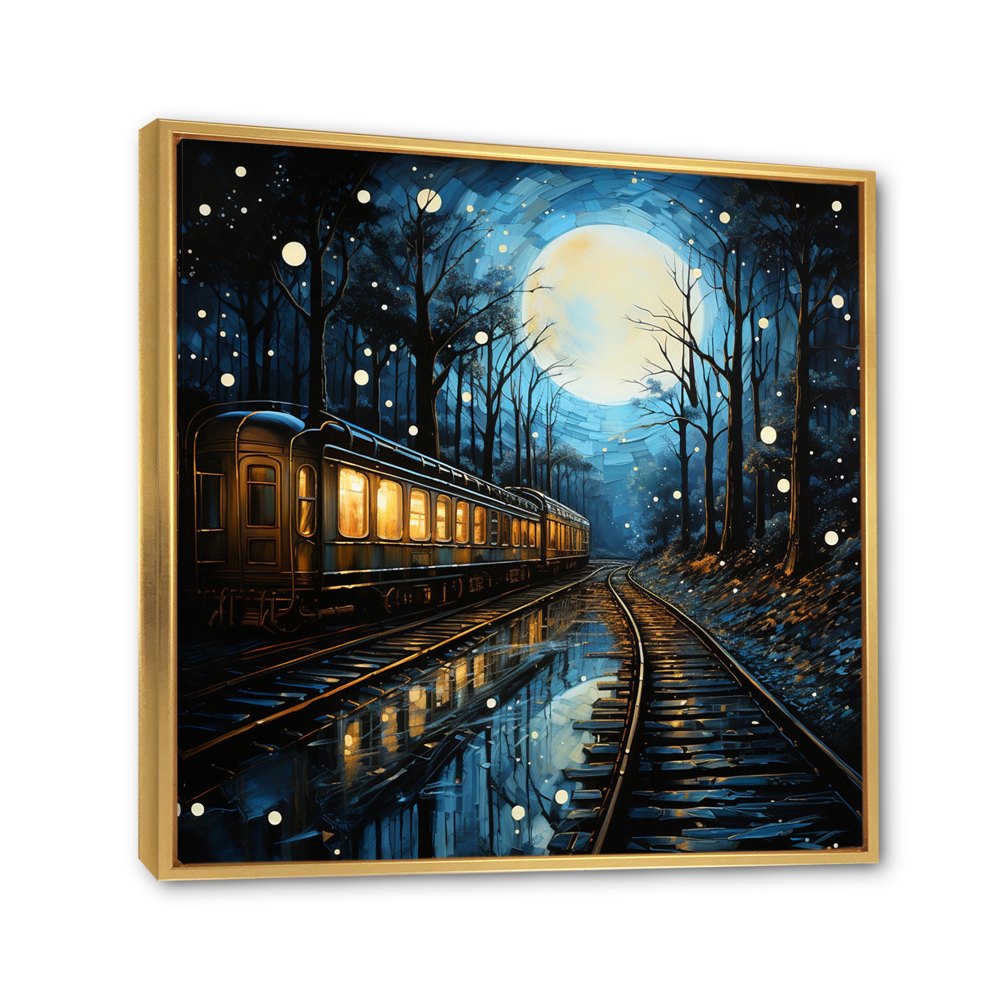 Train Luminous Trails Pointillism - Train Canvas Wall Art