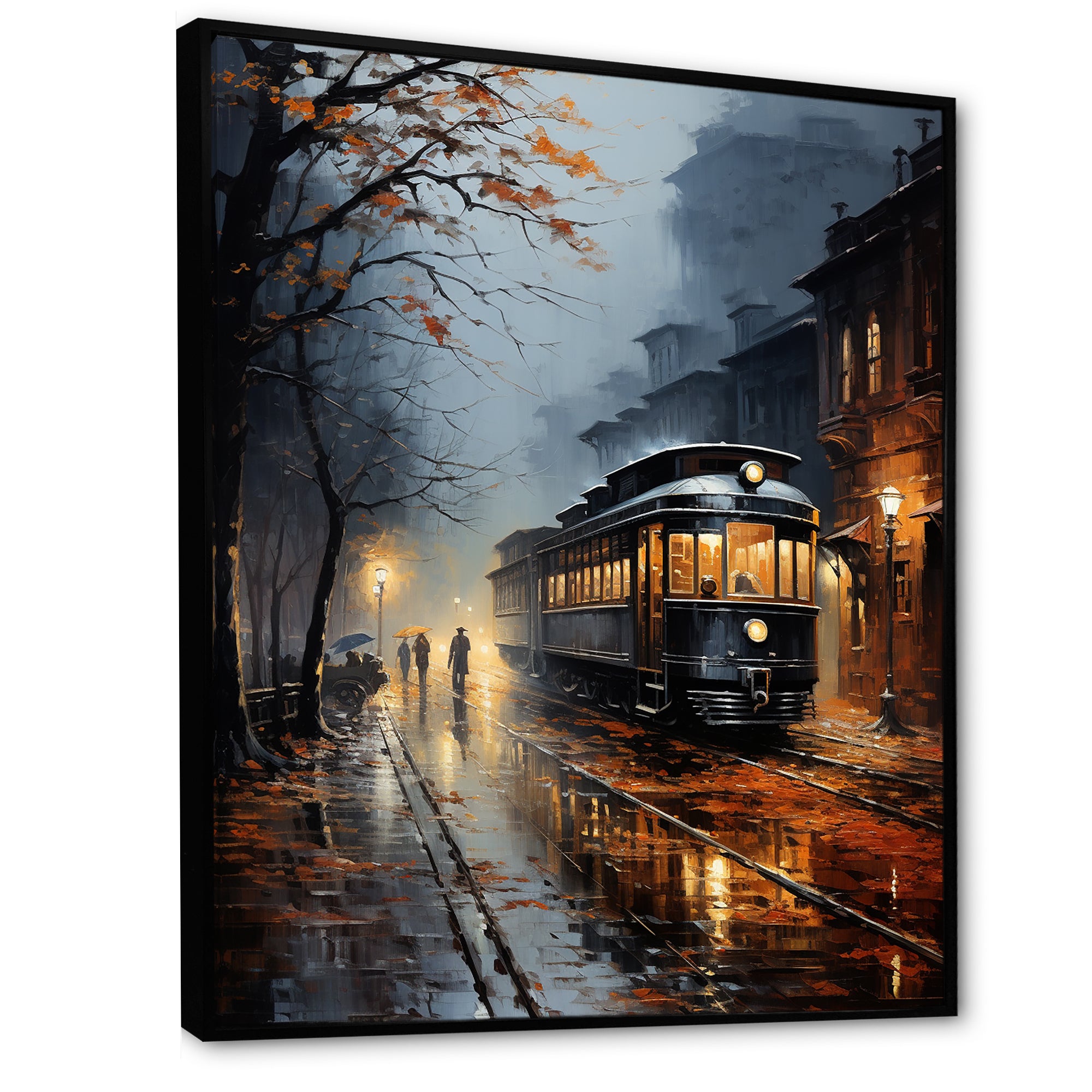 Train Misty Morning Pointillism I - Train Canvas Wall Art