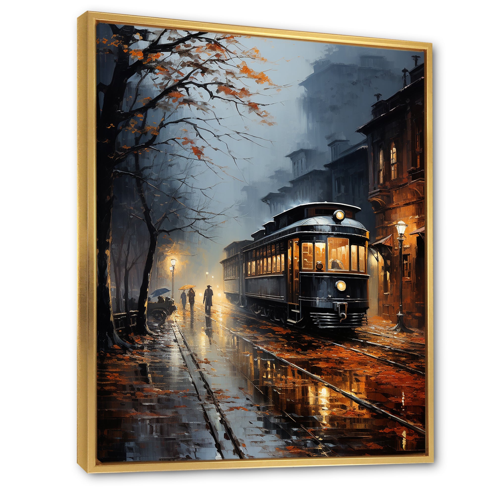 Train Misty Morning Pointillism I - Train Canvas Wall Art