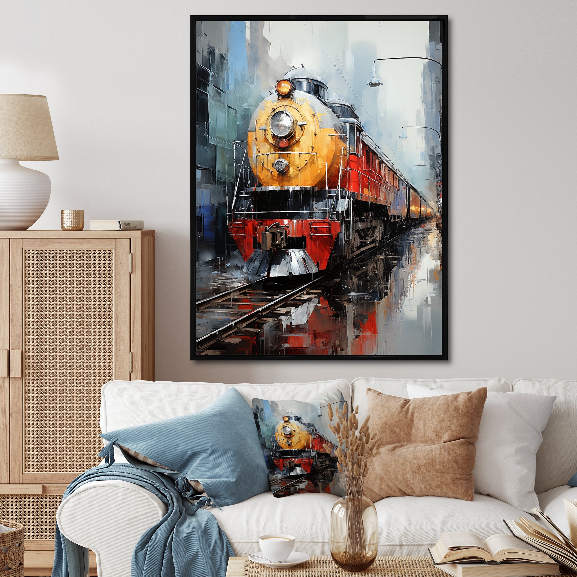 Yellow Red Train Tracks - Train Canvas Wall Art