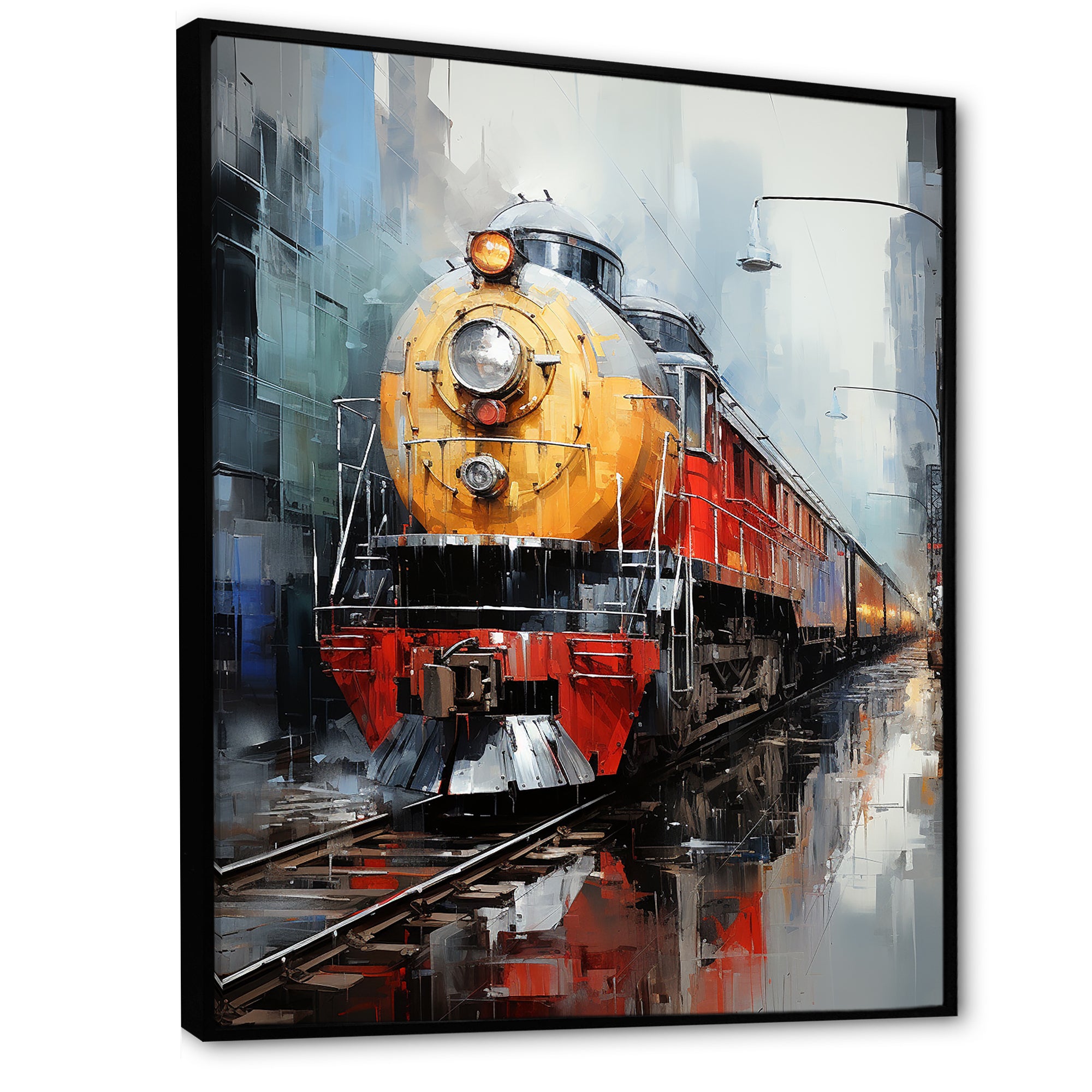 Yellow Red Train Tracks - Train Canvas Wall Art