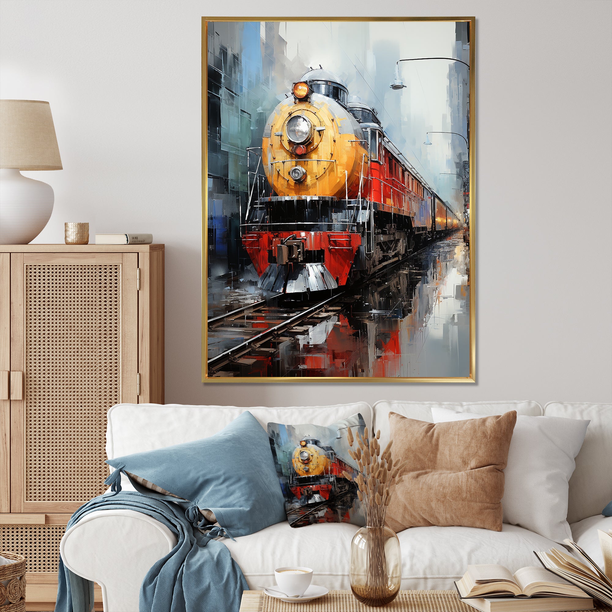 Yellow Red Train Tracks - Train Canvas Wall Art