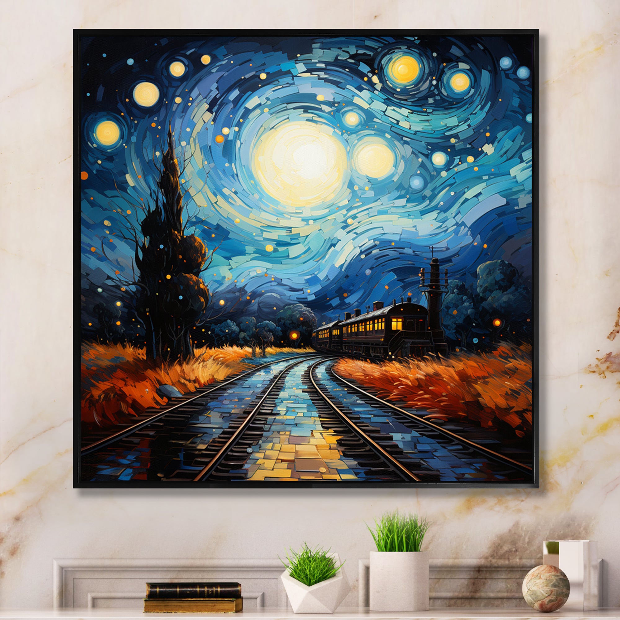 Blue Train Rails By Vincent I - Train Canvas Wall Art