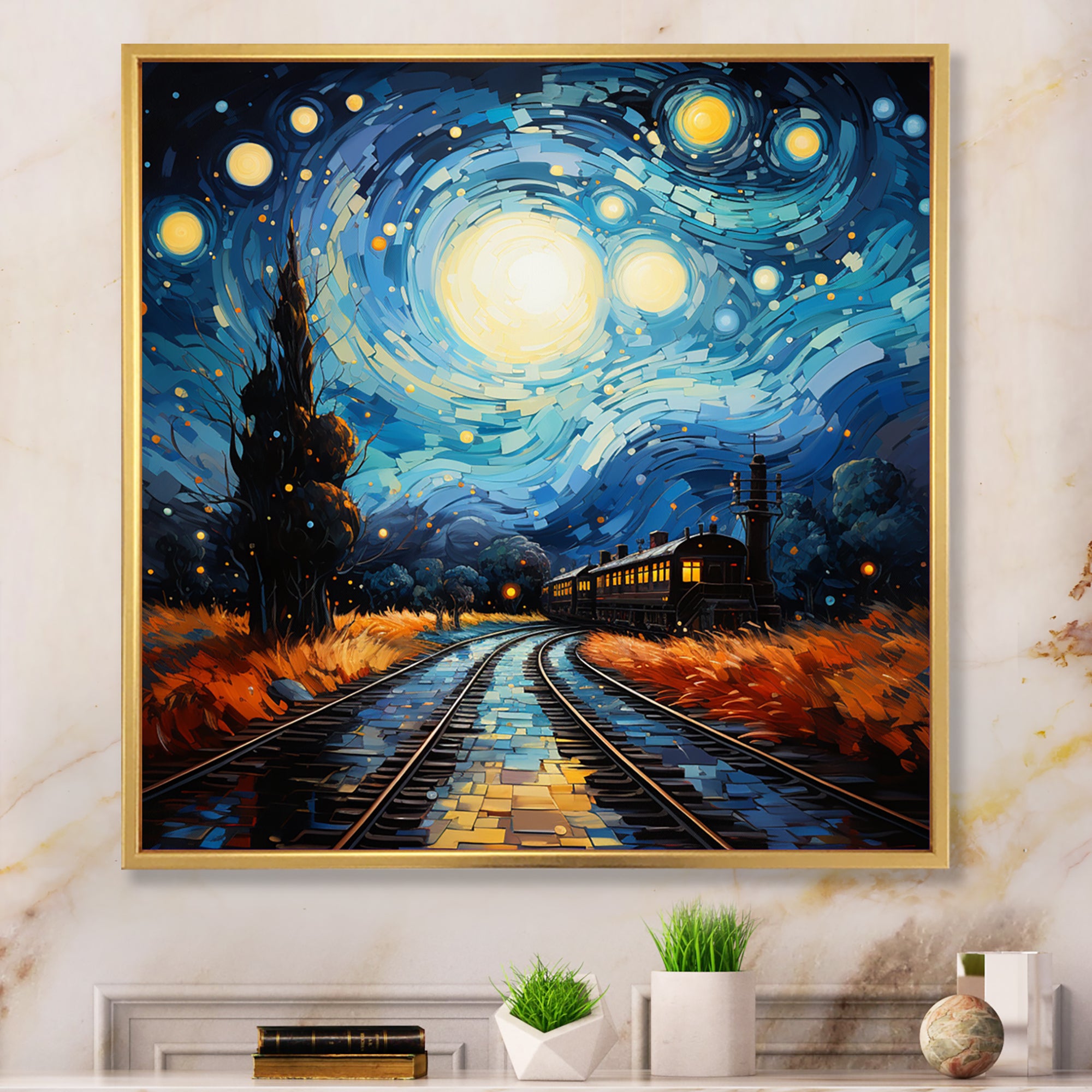 Blue Train Rails By Vincent I - Train Canvas Wall Art