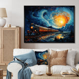 Yellow Blue Train Rails By Vincent - Train Canvas Wall Art
