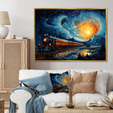 Yellow Blue Train Rails By Vincent - Train Canvas Wall Art
