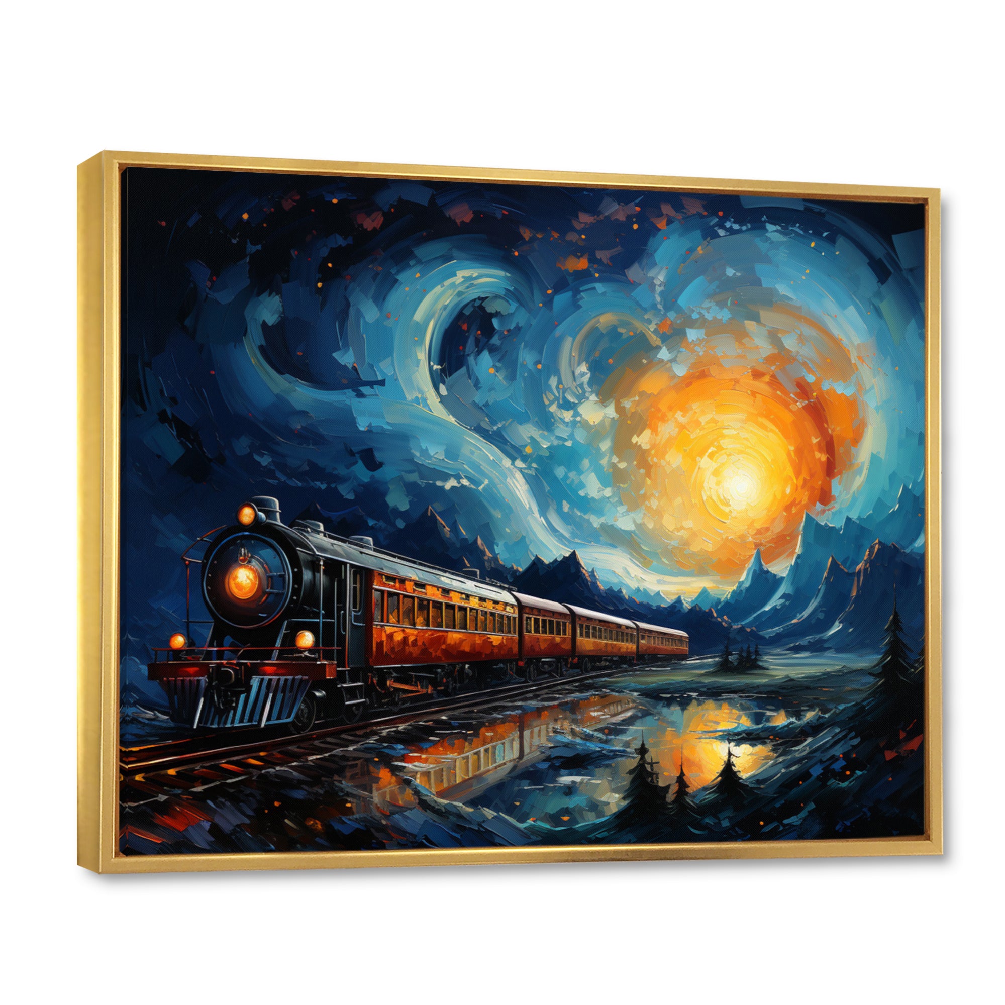 Yellow Blue Train Rails By Vincent - Train Canvas Wall Art