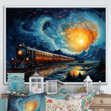Yellow Blue Train Rails By Vincent - Train Canvas Wall Art