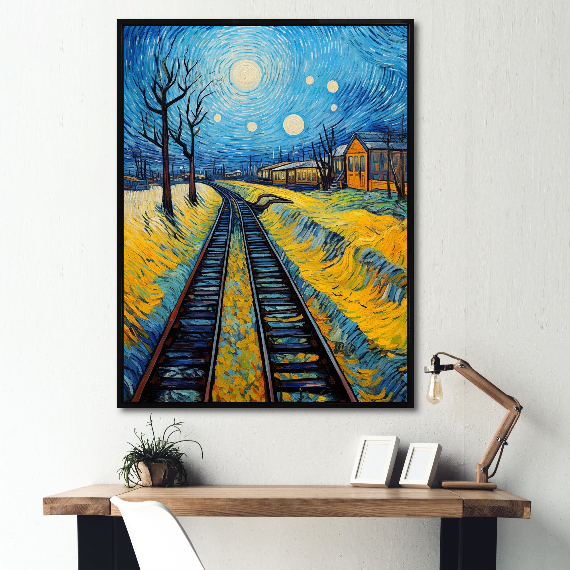Yellow Grass Train Rails - Train Canvas Wall Art