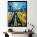 Yellow Grass Train Rails - Train Canvas Wall Art