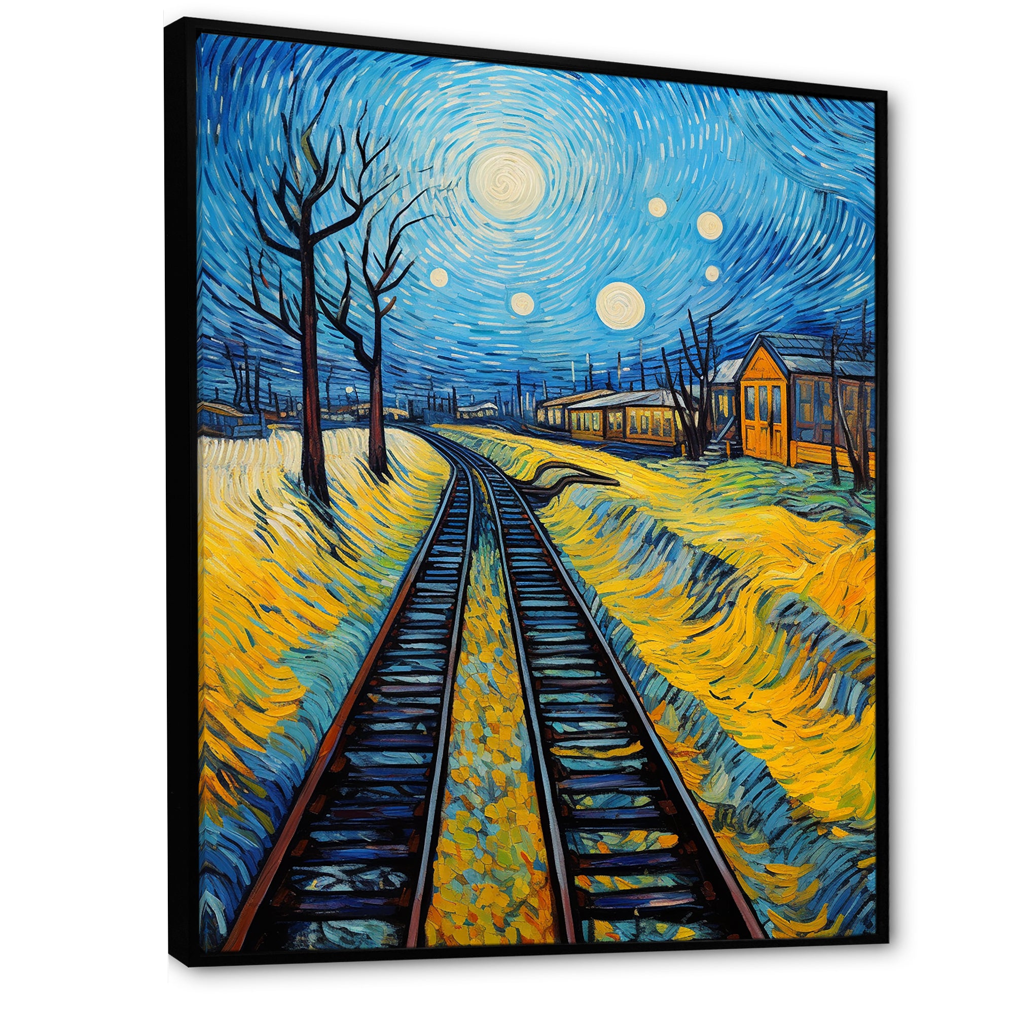 Yellow Grass Train Rails - Train Canvas Wall Art