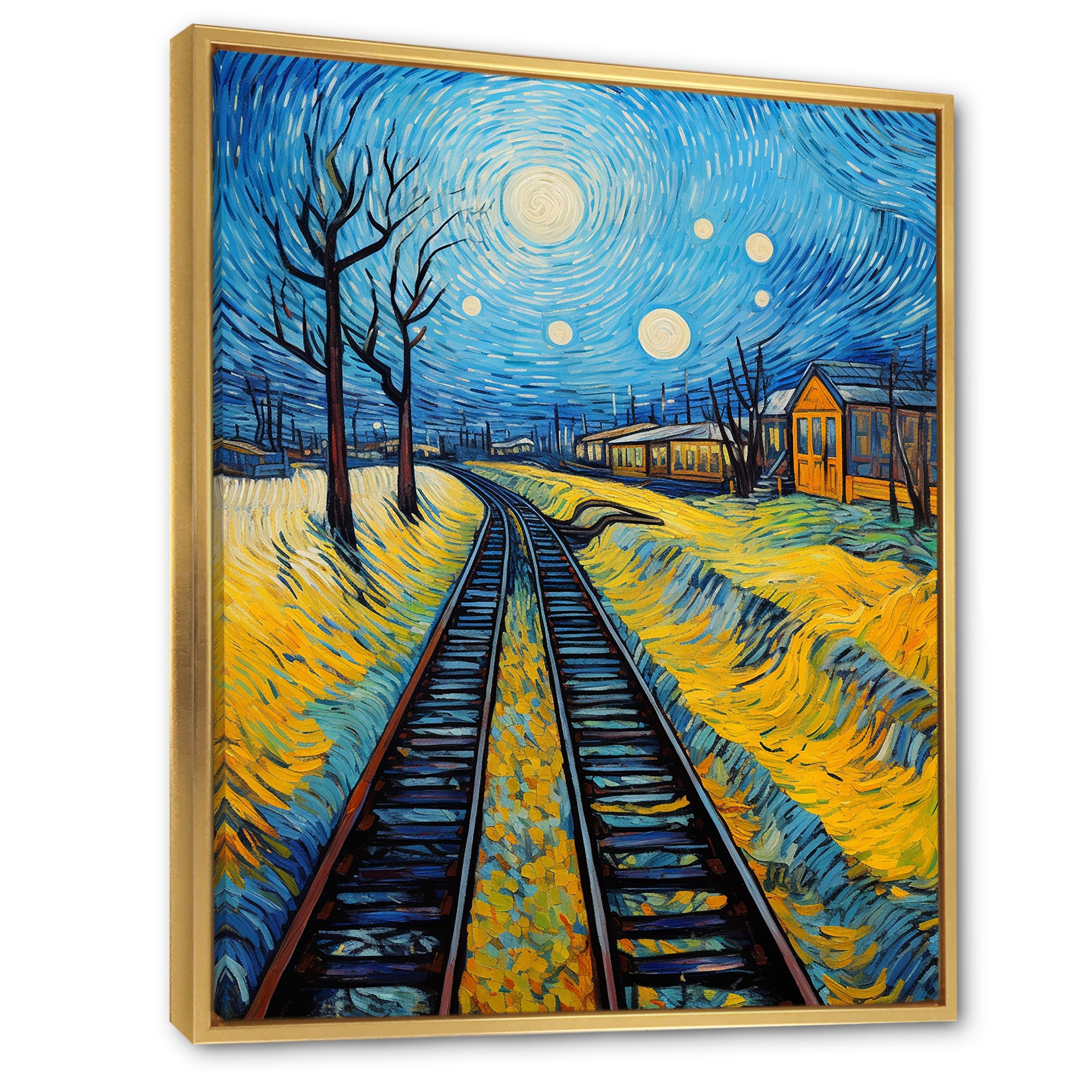 Yellow Grass Train Rails - Train Canvas Wall Art