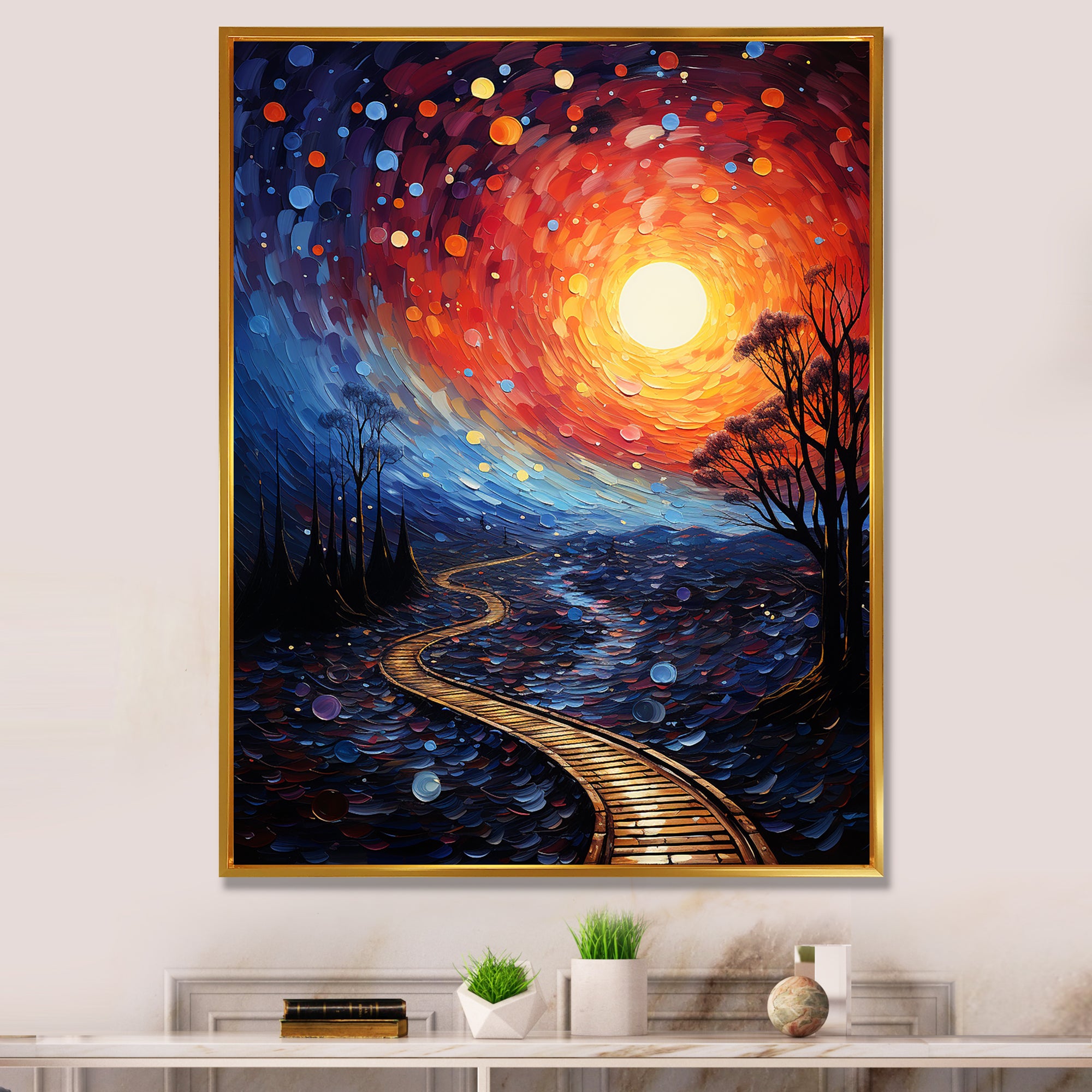 Orange Tree Aerial Dance Pointillism I - Train Canvas Wall Art